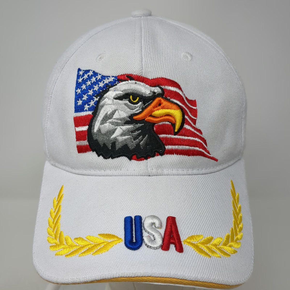 White Baseball Cap One Size Bald Eagle American Flag USA Scrambled Eggs Hat