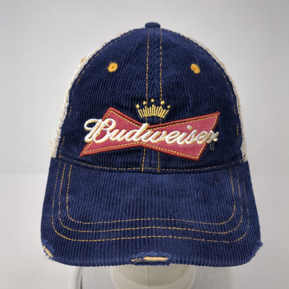 Budweiser Snapback Trucker Hat Blue One Size Adjustable Mesh Back Distressed