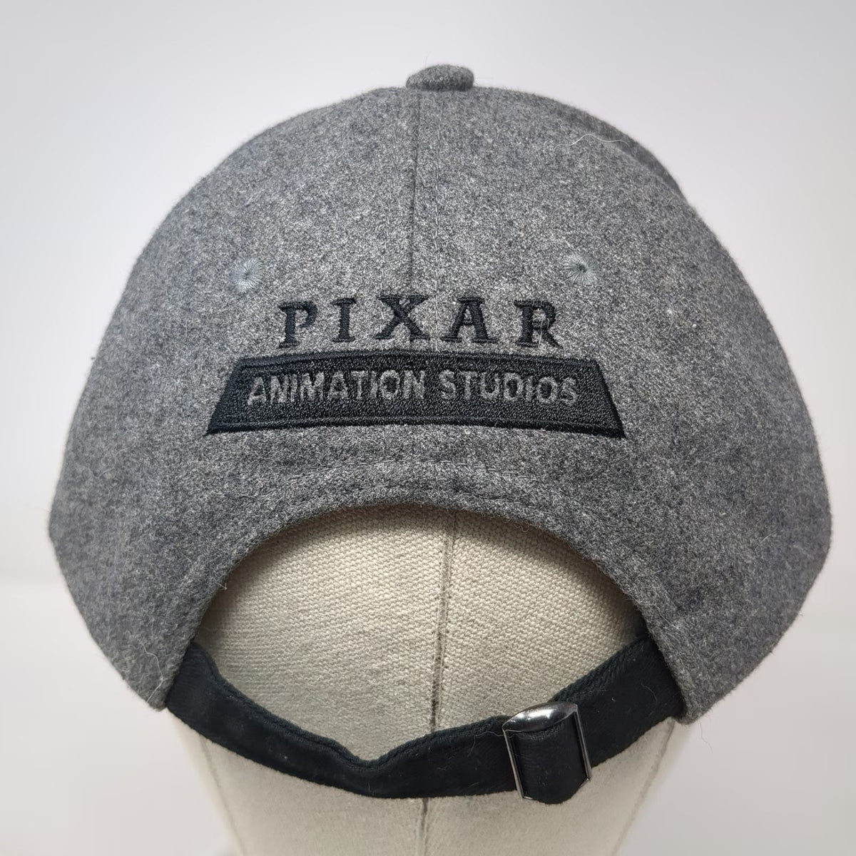 Pixar Animation Studios 5 Panel Gray Hat One Size Leather Patch Slideback Wool