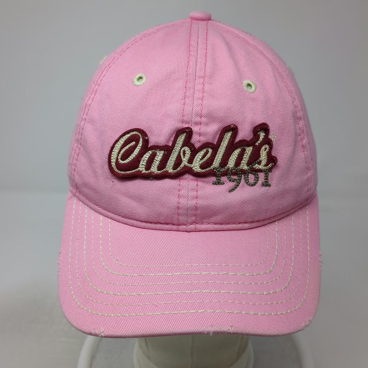 Cabela's Baseball Cap Pink One Size Distressed Brim Contrast Stitch Hat