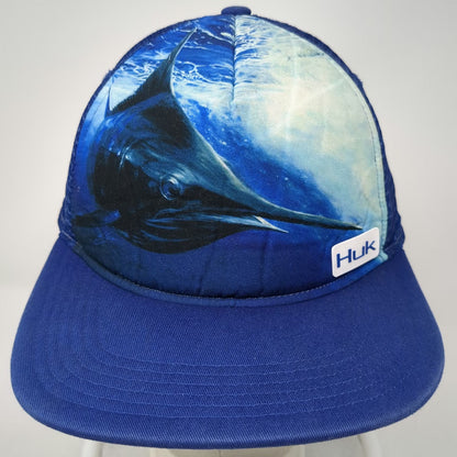 Huk Trucker Hat Blue One Size Marlin Fishing Performance Mesh Back Snapback