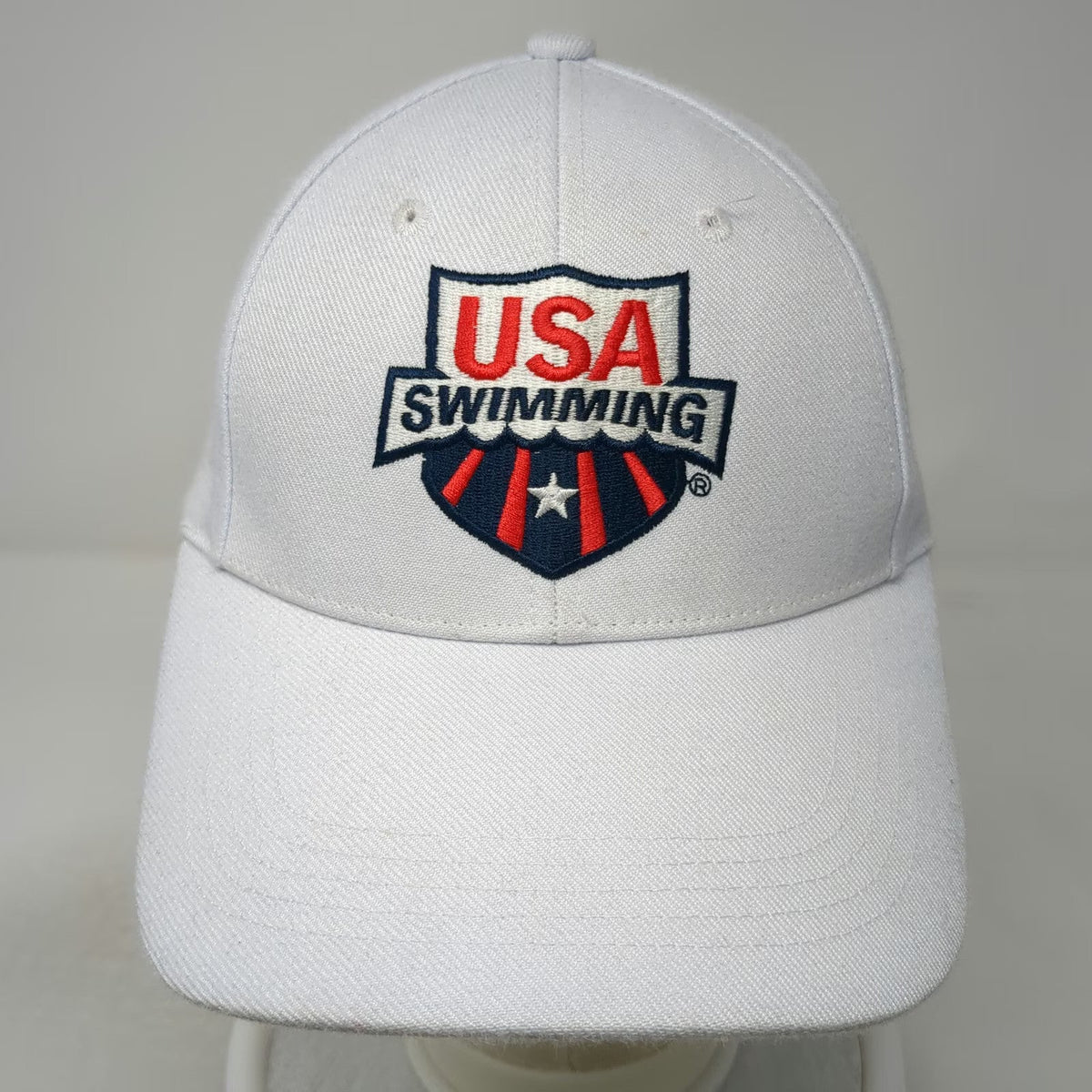 Sporti Baseball Cap White One Size USA Swimming Logo Adjustable Strapback Hat