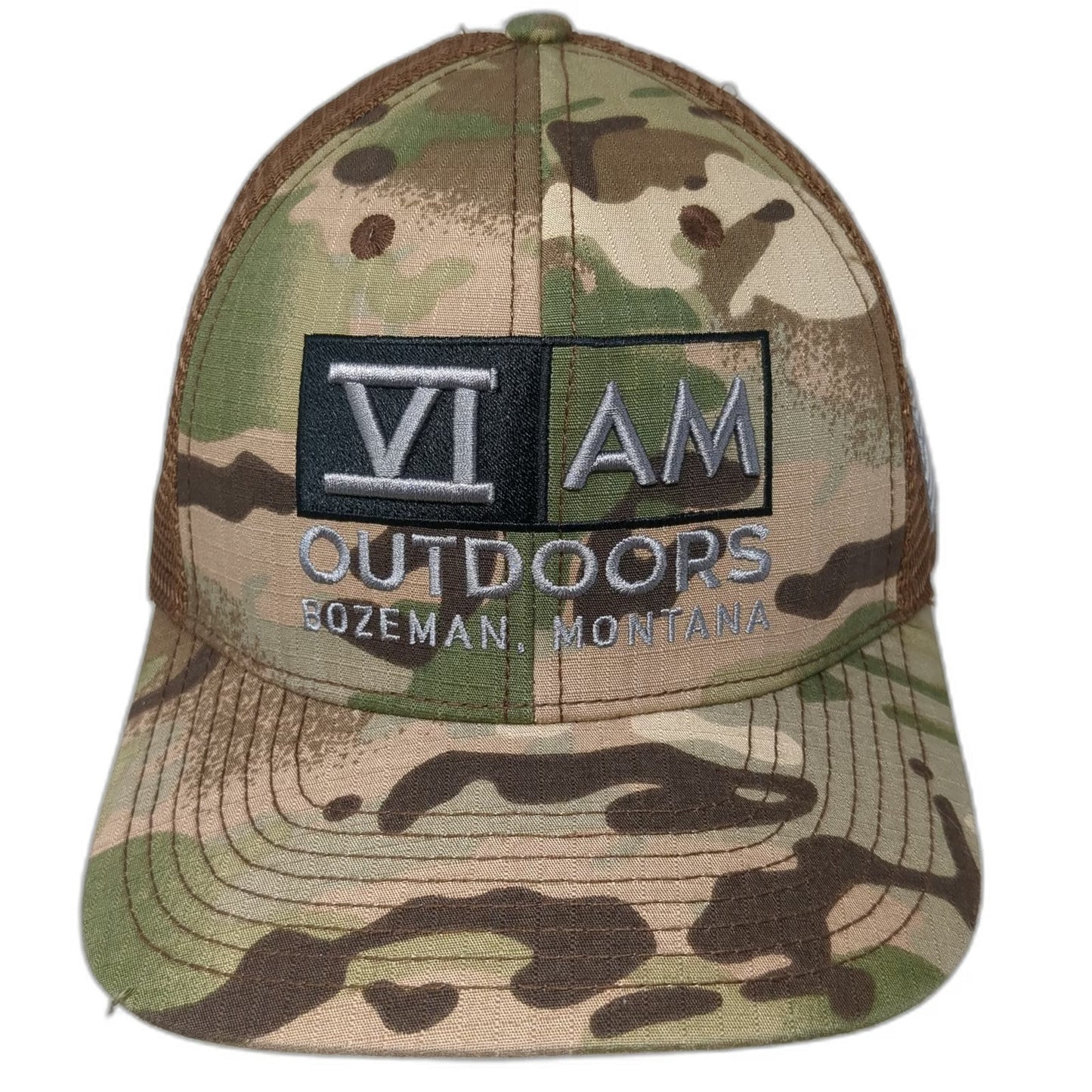VI AM Outdoors Trucker Hat Green Snapback One Size Bozeman Montana American Flag