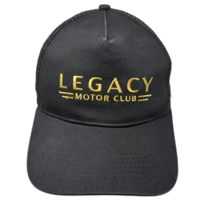 Legacy Motor Club Trucker Hat Black One Size Mesh Back Snapback Gold Embroidery