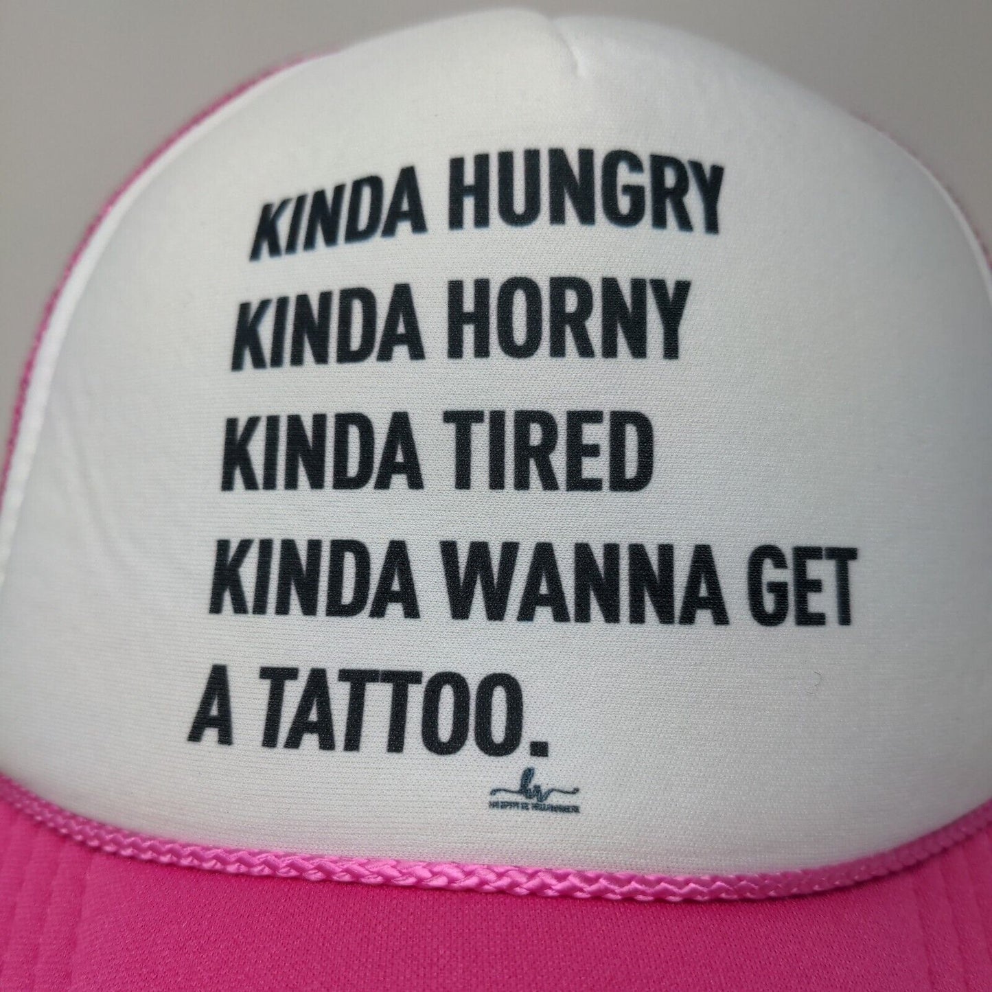 Nissun Womens Snapback Mesh Back Hat White Pink Graphic Kinda Hungry Kinda Tired