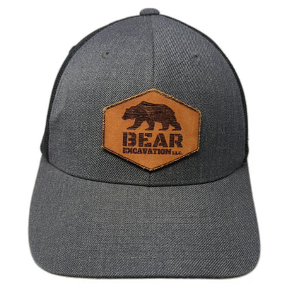 Branded Bills Trucker Hat Gray OSFM Bear Excavation LLC Leather Patch Snapback