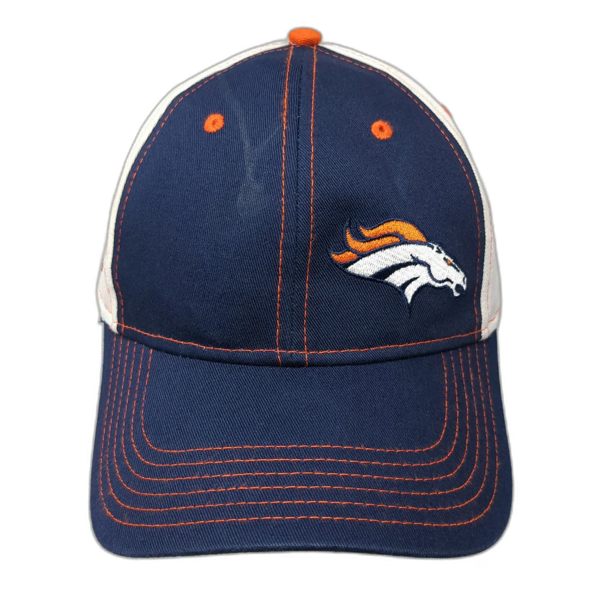 BDA Denver Broncos NFL Cap Blue One Size Verizon Logo Orange Stitching Strapback