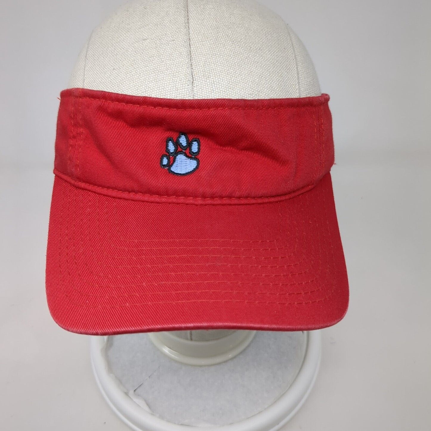 Paw Print Strapback Sun Visor Hat Red One Size Adjustable Embroidered