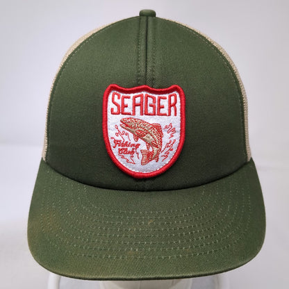 Seager Trucker Hat Green Beige One Size Mesh Snapback Fishing Club Patch