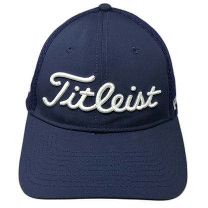 Titleist Baseball Cap Blue L New Era Mesh Back Pro V1 FJ Logo Stretch Fit Hat