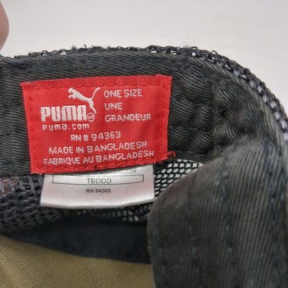 Puma Trucker Hat Green One Size Camo Mesh Snapback Distressed Logo Embroidery