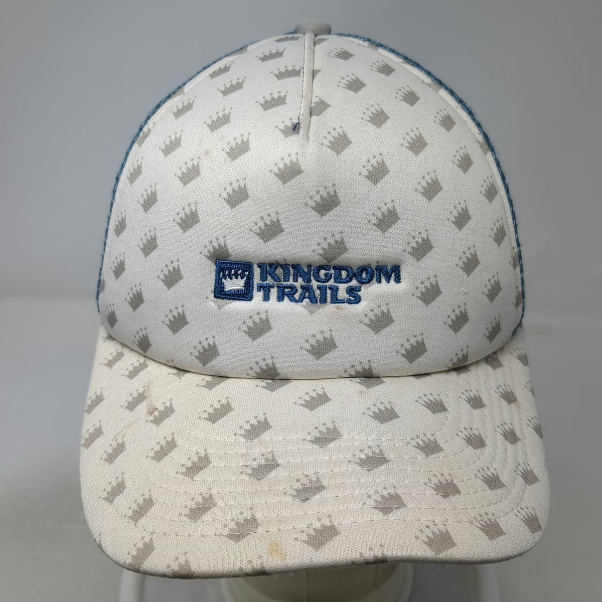 Kingdom Trails Trucker Hat White Blue One Size Crown Pattern Mesh Snapback