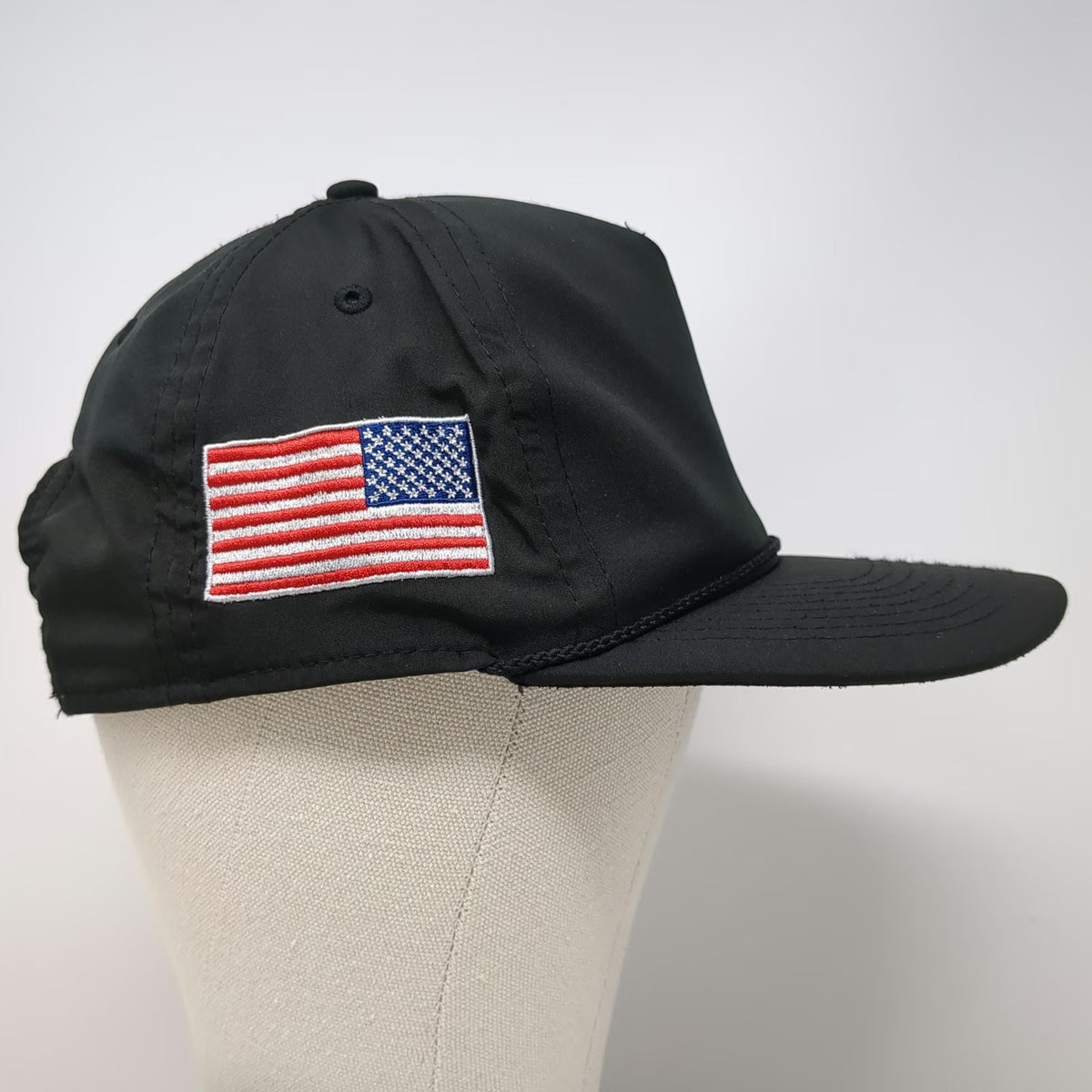 Imperial 5 Panel Black Hat One Size Snapback Rope Brim ESI USA Flag Golf Sport