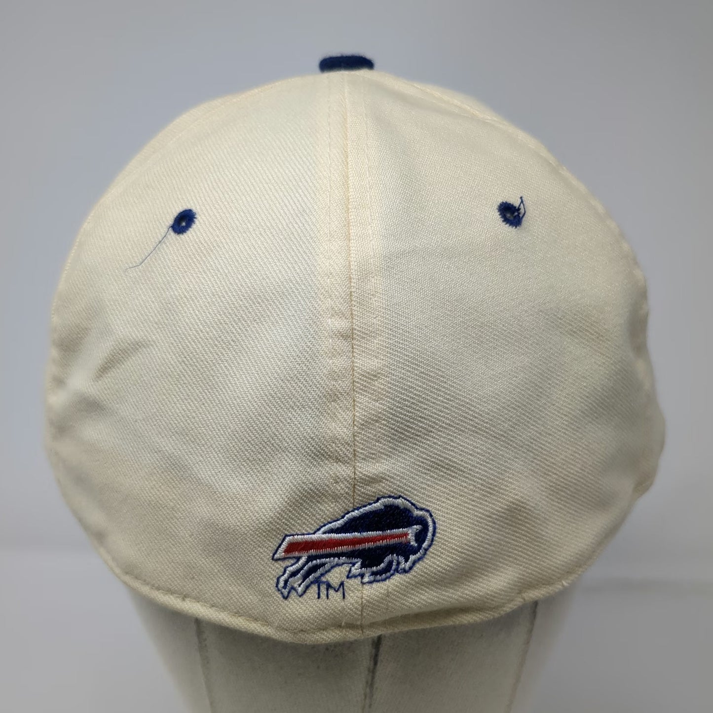 New Era Cap Beige Blue 7 5/8 Buffalo Bills 5950 Wool Made in USA Hat Vintage NFL