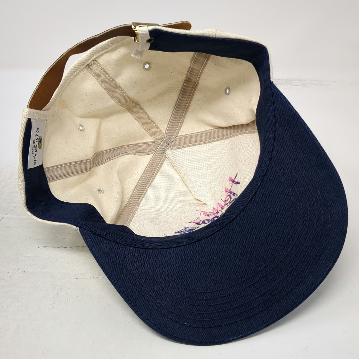 K-Products 5 Panel White Blue OS Vintage Hello Sugar Seedex Leather Strap Hat