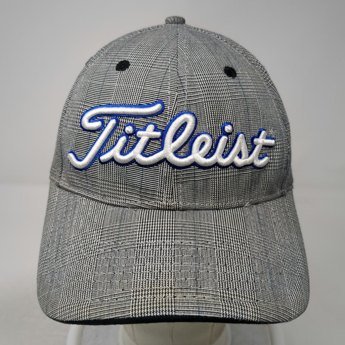 Titleist Baseball Cap Gray One Size Plaid Pattern 3D Embroidery Slideback Hat