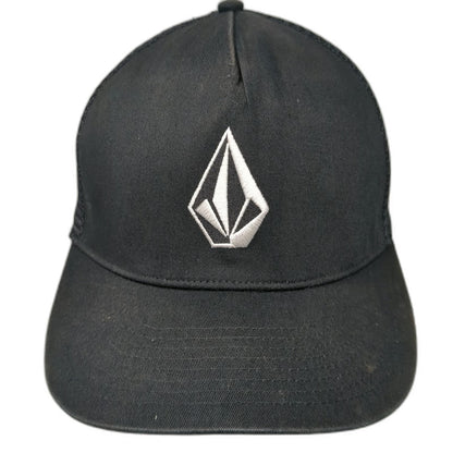 Volcom Trucker Hat Black OSFM Snapback Mesh Embroidered Stone Logo Structured