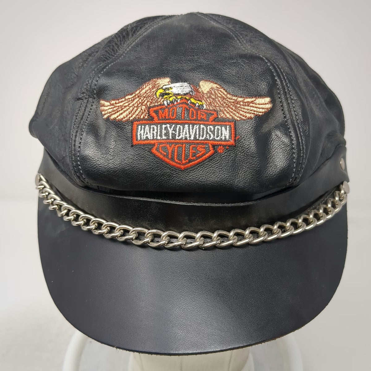 Harley-Davidson Army Cap Hat Black One Size Leather Chain Logo Embroidered Biker