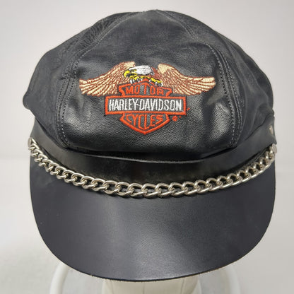 Harley-Davidson Army Cap Hat Black One Size Leather Chain Logo Embroidered Biker