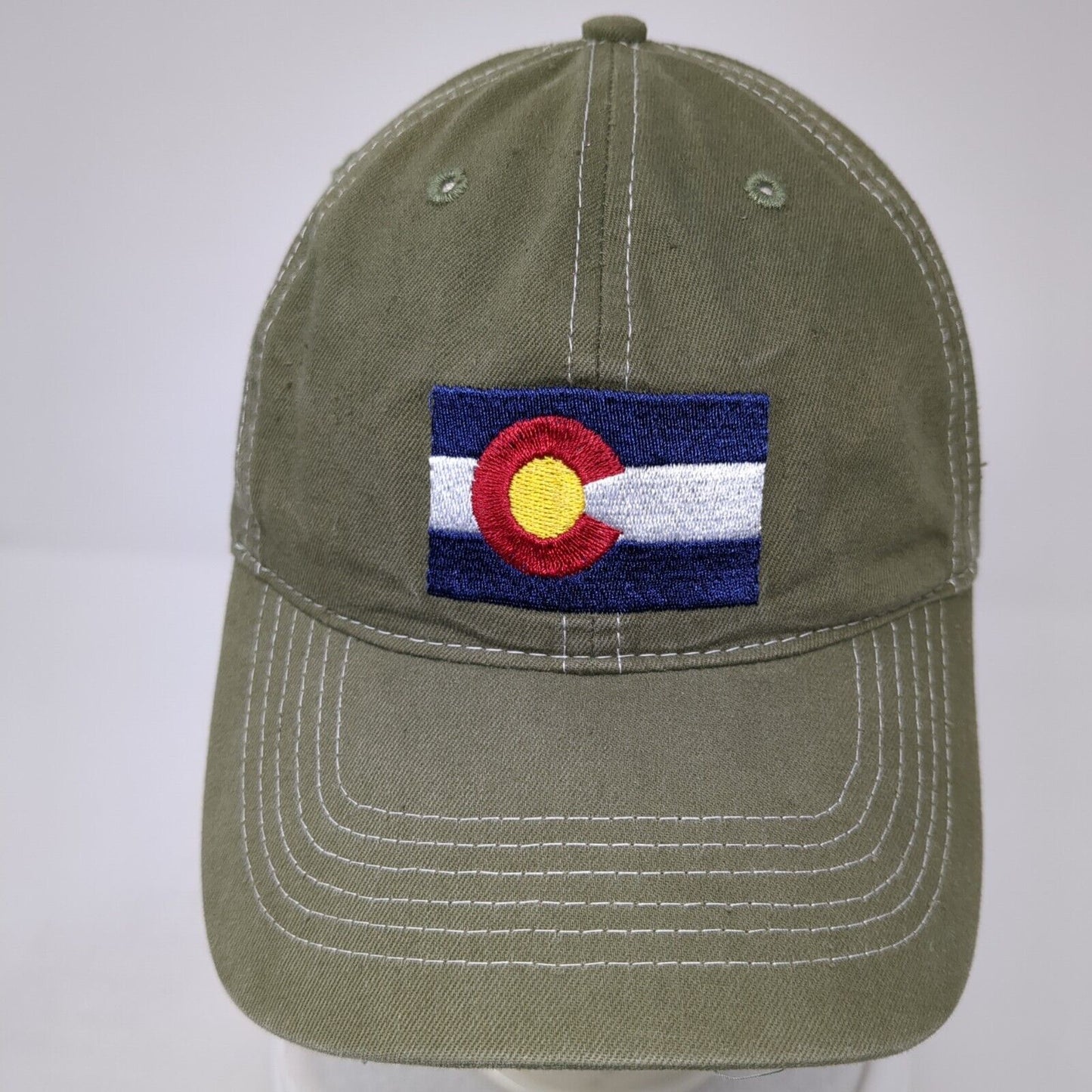 Colorado Flag Strapback Hat Green One Size Adjustable Embroidered