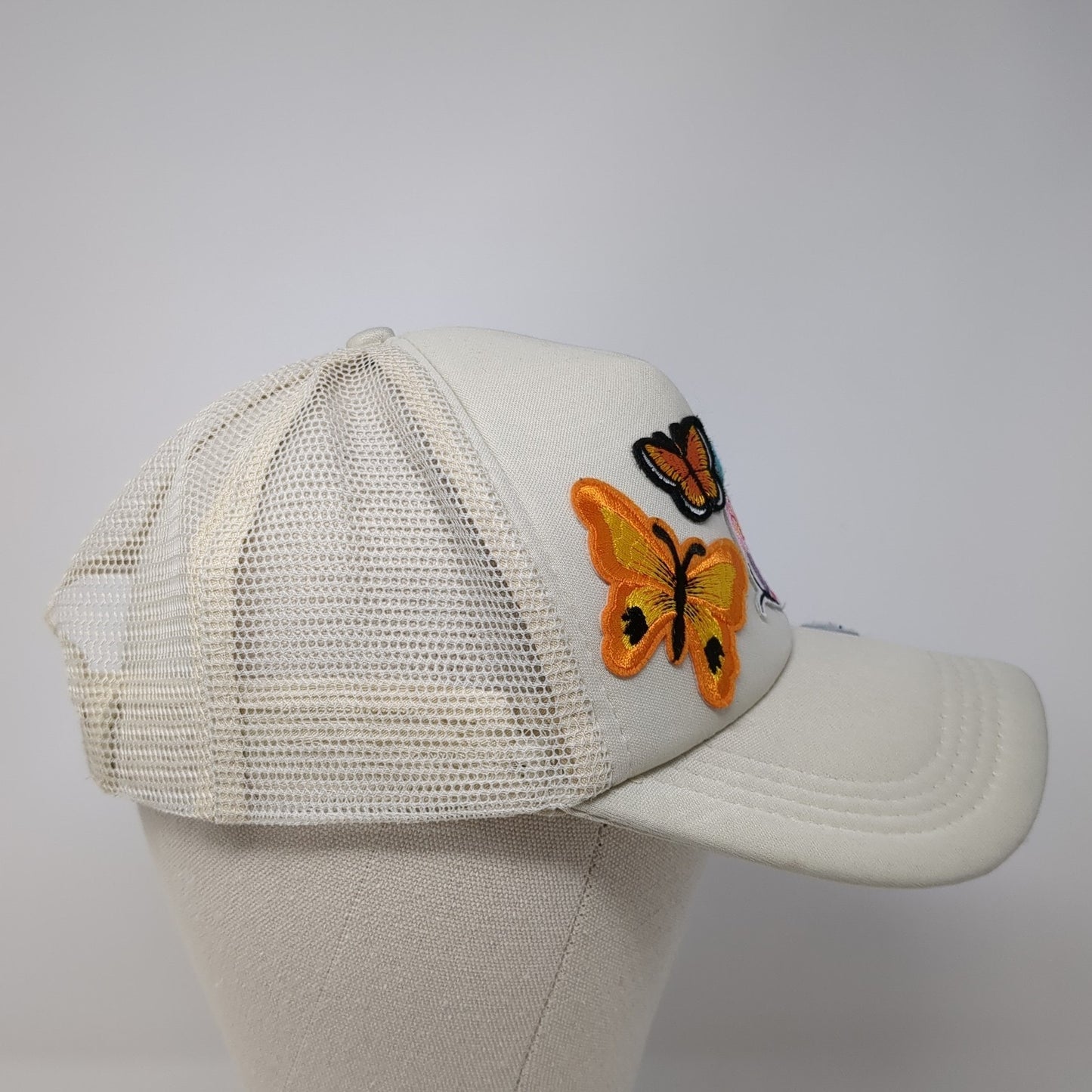 Butterflies Snapback Mesh Back Trucker Hat Beige One Size Adjustable