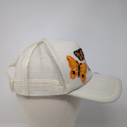 Butterflies Snapback Mesh Back Trucker Hat Beige One Size Adjustable