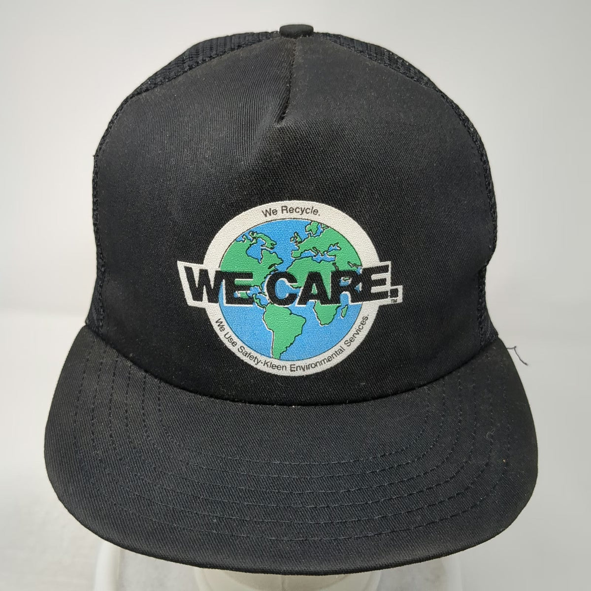 Safety-Kleen We Care Recycle Earth Trucker Hat Black One Size Snapback Made USA
