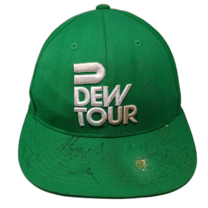 Flexfit Dew Tour Green 7 5/8 Baseball Cap Hat Autographed Signed Fitted Logo