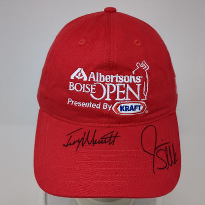 Albertsons Boise Open KRAFT Strapback Hat Red OS Adjustable Authographed Ivory
