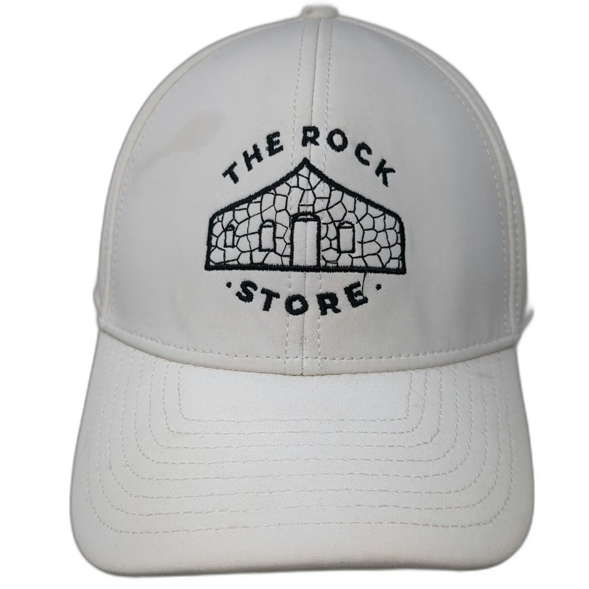 The Rock Store White Trucker Hat One Size Perforated Performance Snapback Hat
