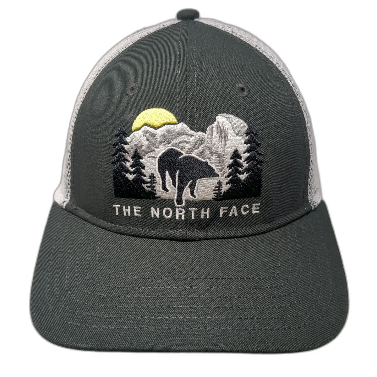 The North Face Trucker Hat Gray White One Size Bear Mountain Snapback Mesh Back