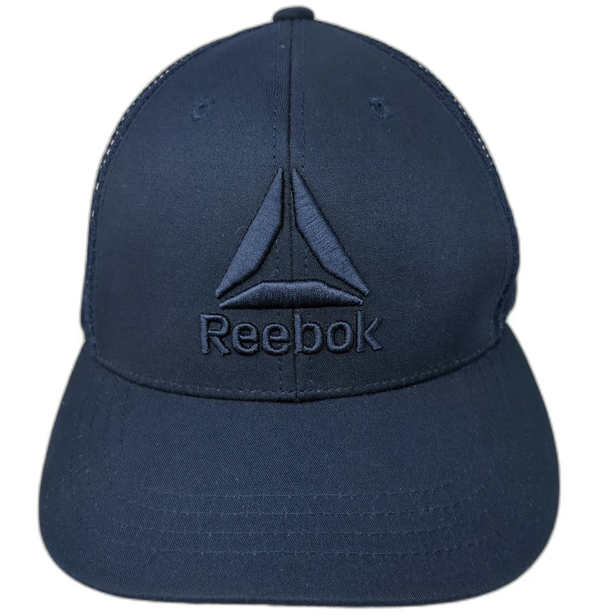 Reebok Trucker Hat Blue One Size Mesh Back Snapback Delta Logo Polyester Crown