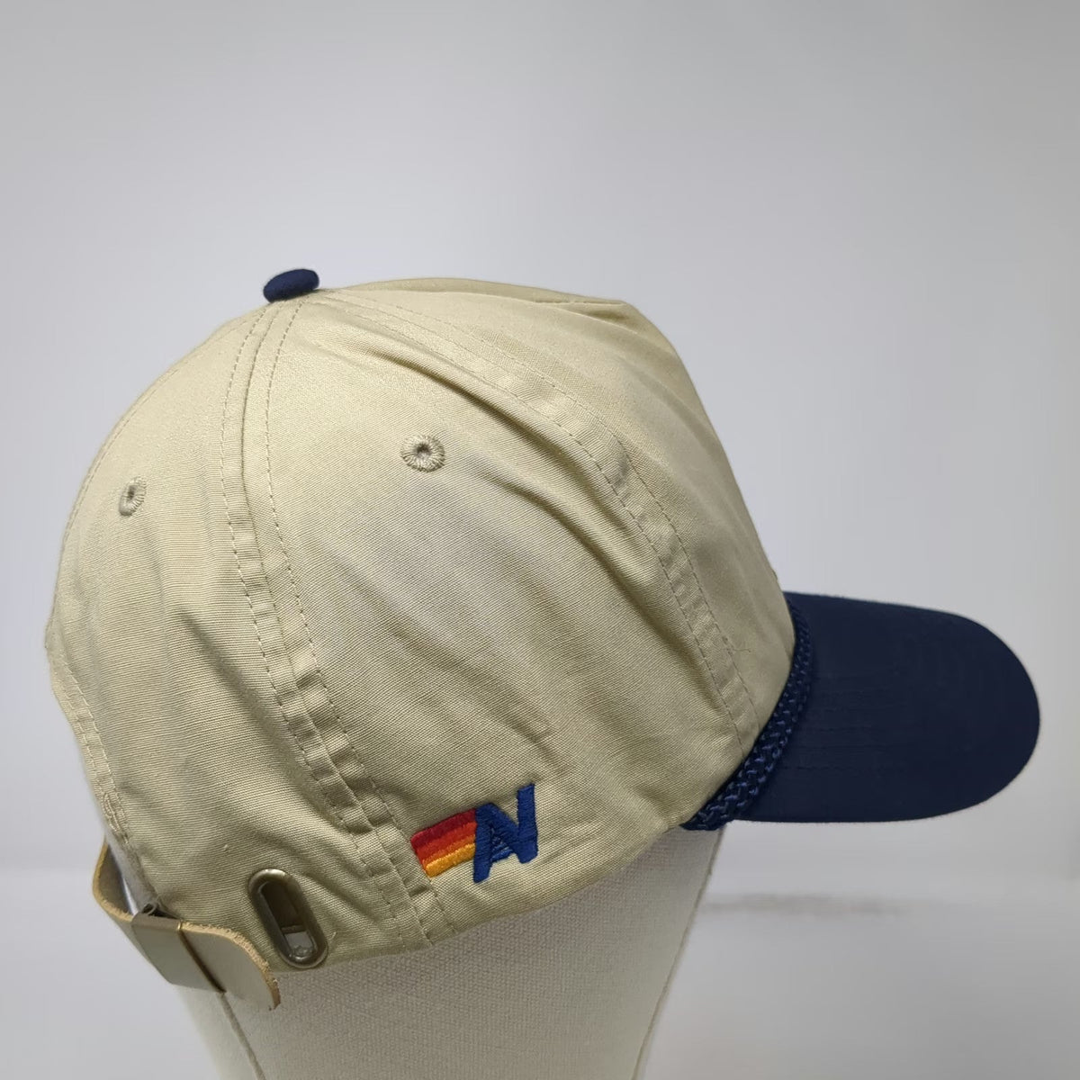 Aviator Nation 5 Panel Beige Blue One Size Rope Lightning Bolt Strapback Hat