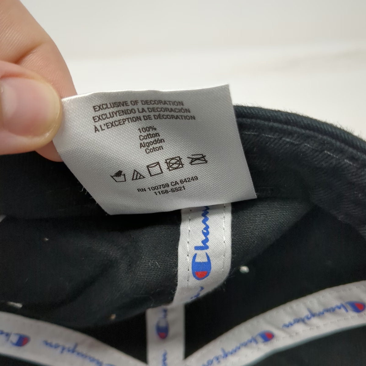 Champion Baseball Cap Black One Size Slideback Embroidered Logo Curved Brim Hat