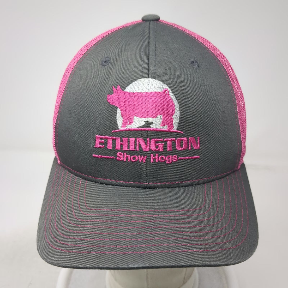Richardson 112 Trucker Hat Gray Pink Pig Ethington Show Hogs Mesh Back One Size