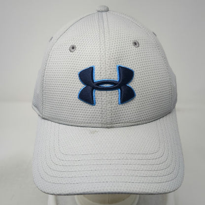 Under Armour Baseball Cap Gray L Fitted Textured Hat Navy Blue Logo Performance