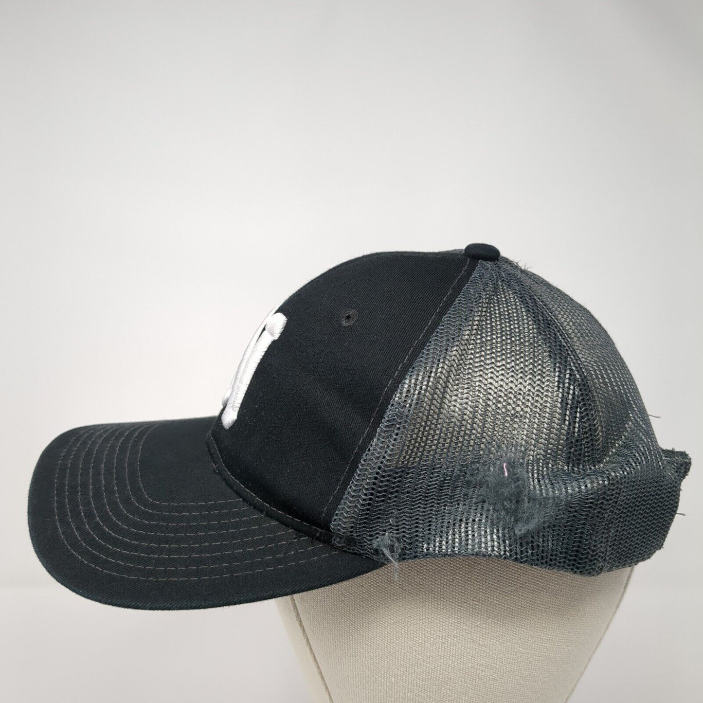 Letter N Snapback Mesh Back Trucker Hat Black One Size Embroidered