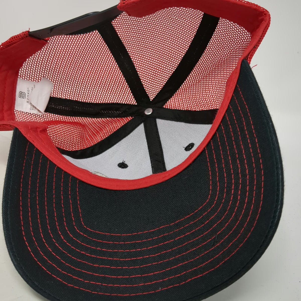 Bamko Trucker Hat Black Red One Size Costco Wholesale Embroidered Logo Patch