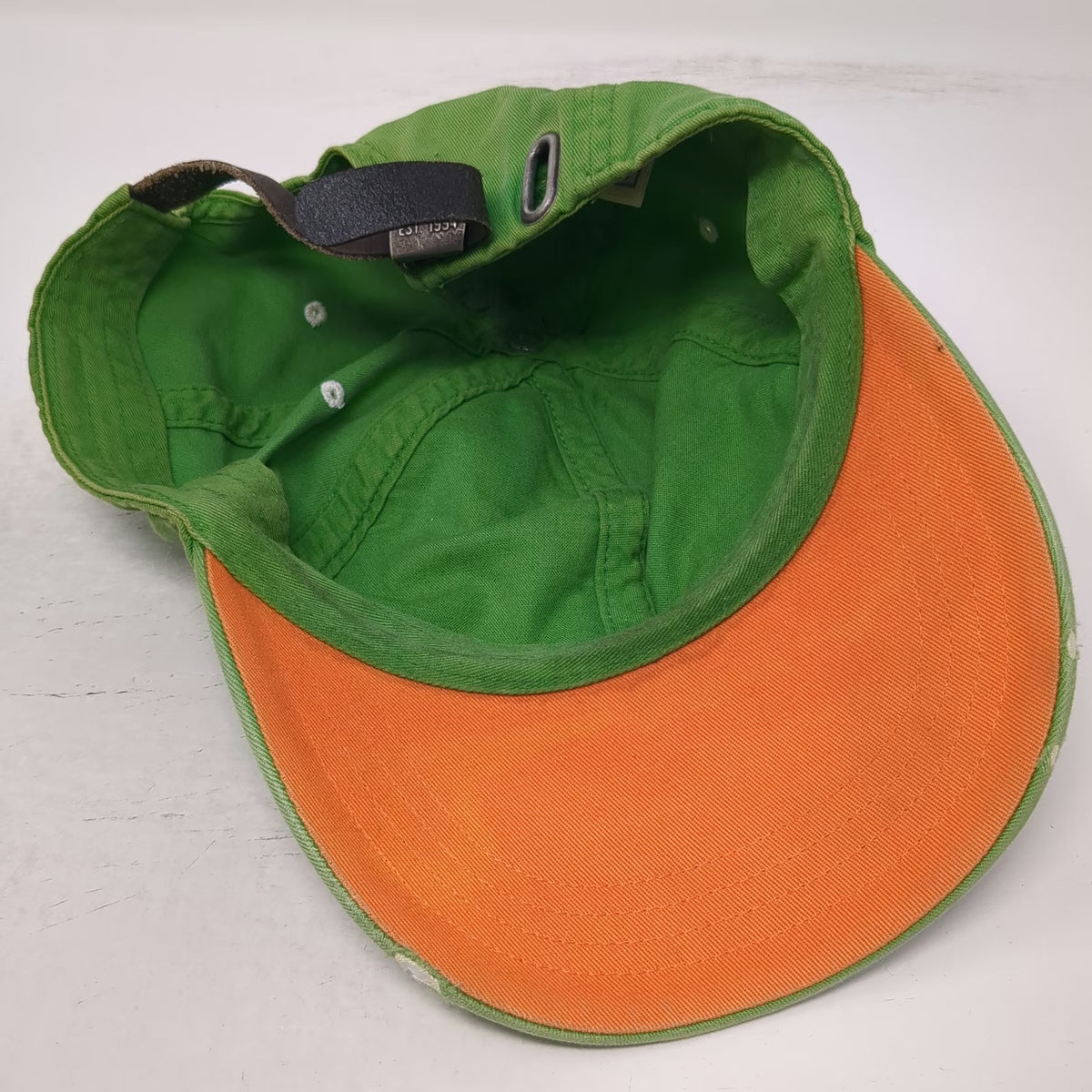 Old Navy Baseball Cap Green One Size Strapback Orange Under Brim Cotton Hat