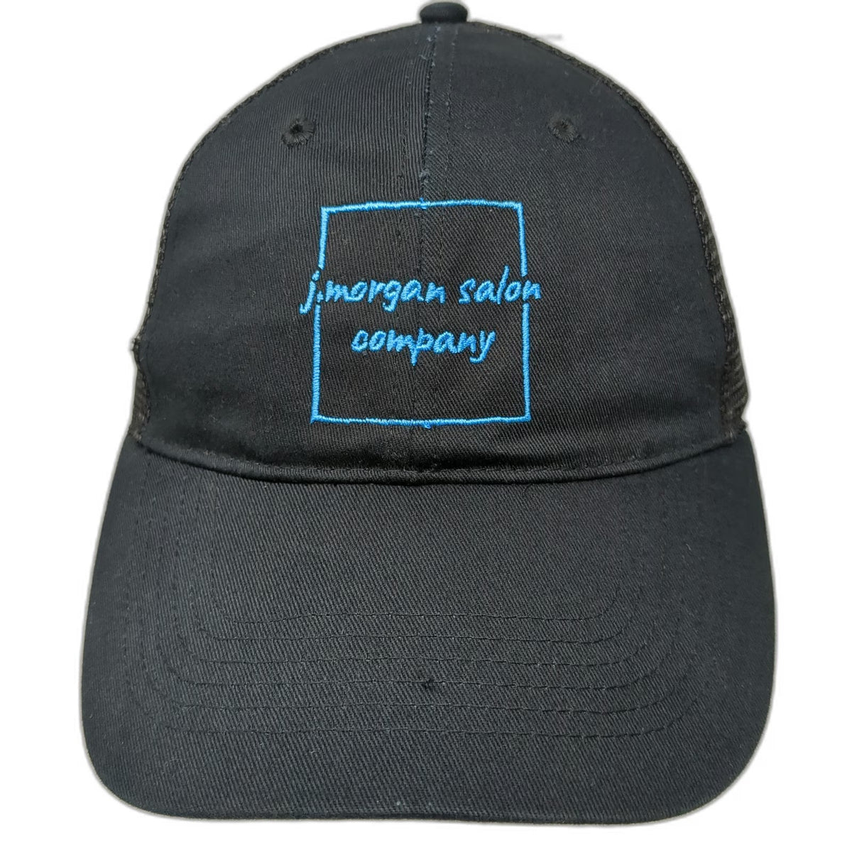 K-BIG Trucker Hat Black Blue One Size J Morgan Salon Company Mesh Snapback Logo