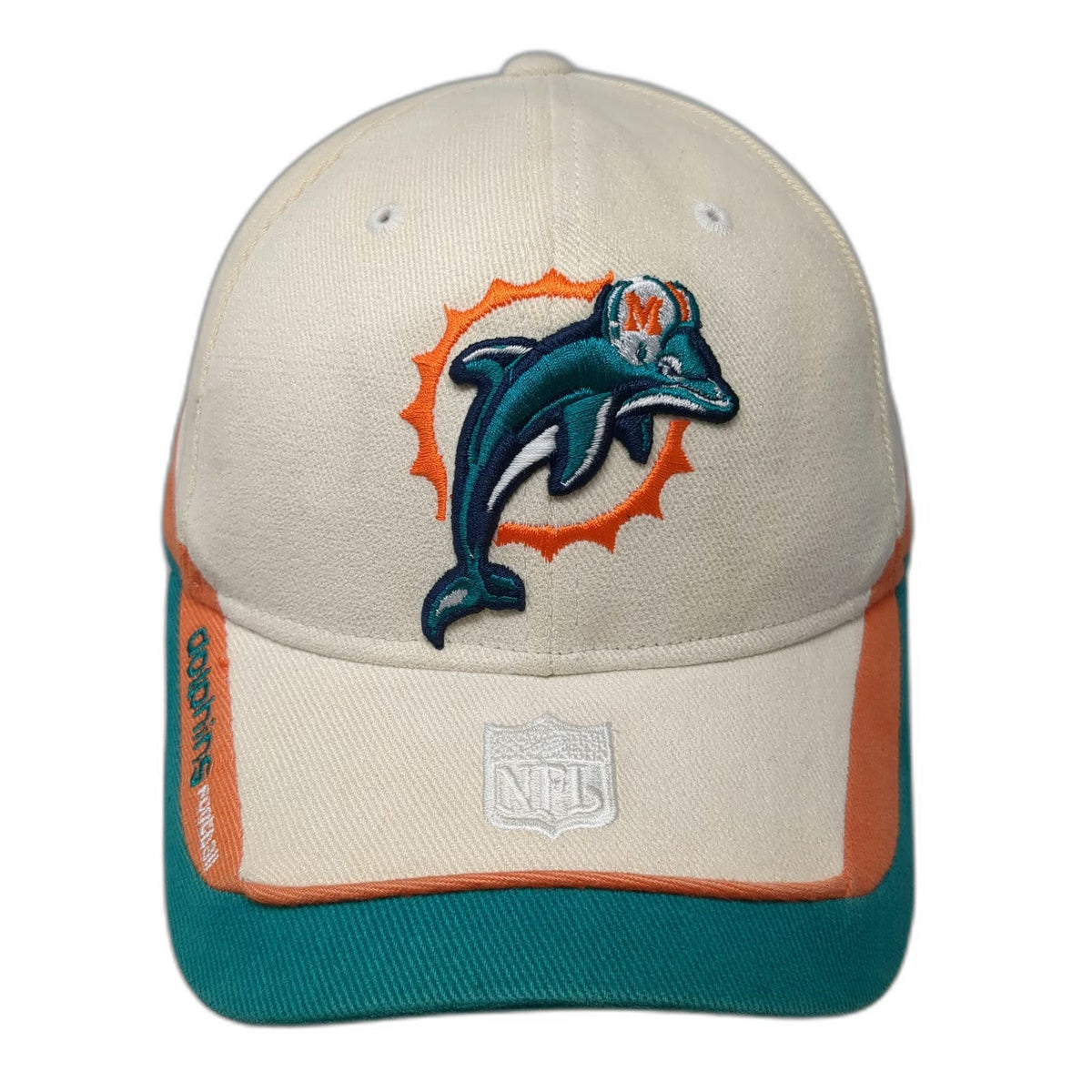 Miami Dolphins NFL Reebok Cap Hat Beige Blue Orange One Size Strapback Shield