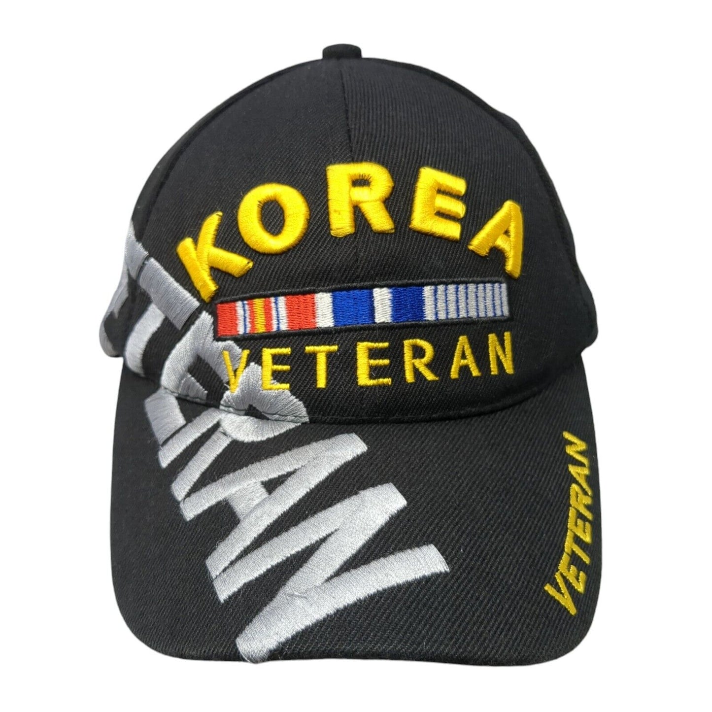 Korea Veteran Strapback Hat Black OS Adjustable Embroidered Patriotic 6 Panel