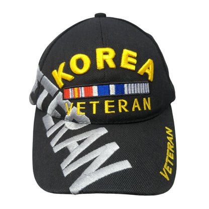 Korea Veteran Strapback Hat Black OS Adjustable Embroidered Patriotic 6 Panel