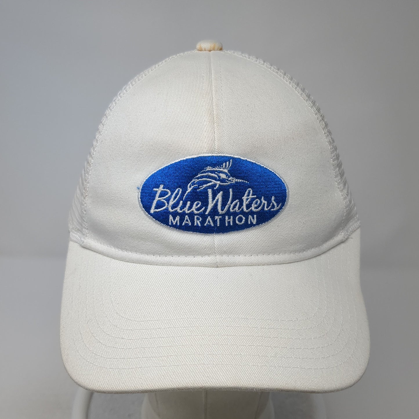 Blue Waters Marathon Trucker Hat White OS Adjustable Mesh Back Port Authority