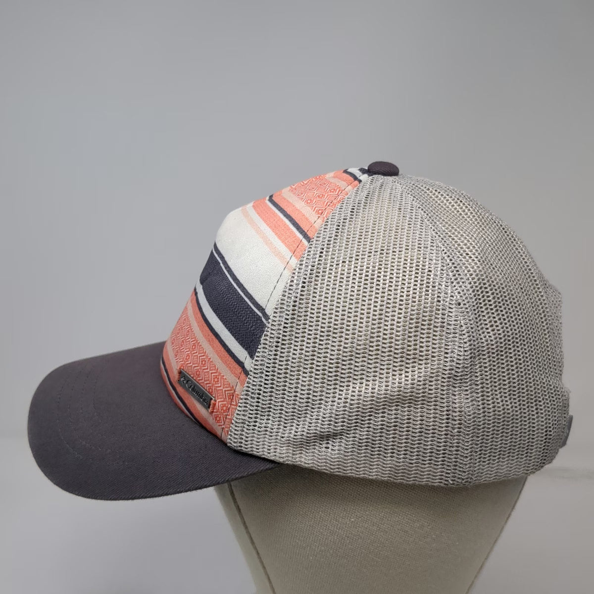 Columbia Trucker Hat Gray Orange White Striped One Size Mesh Back Snapback