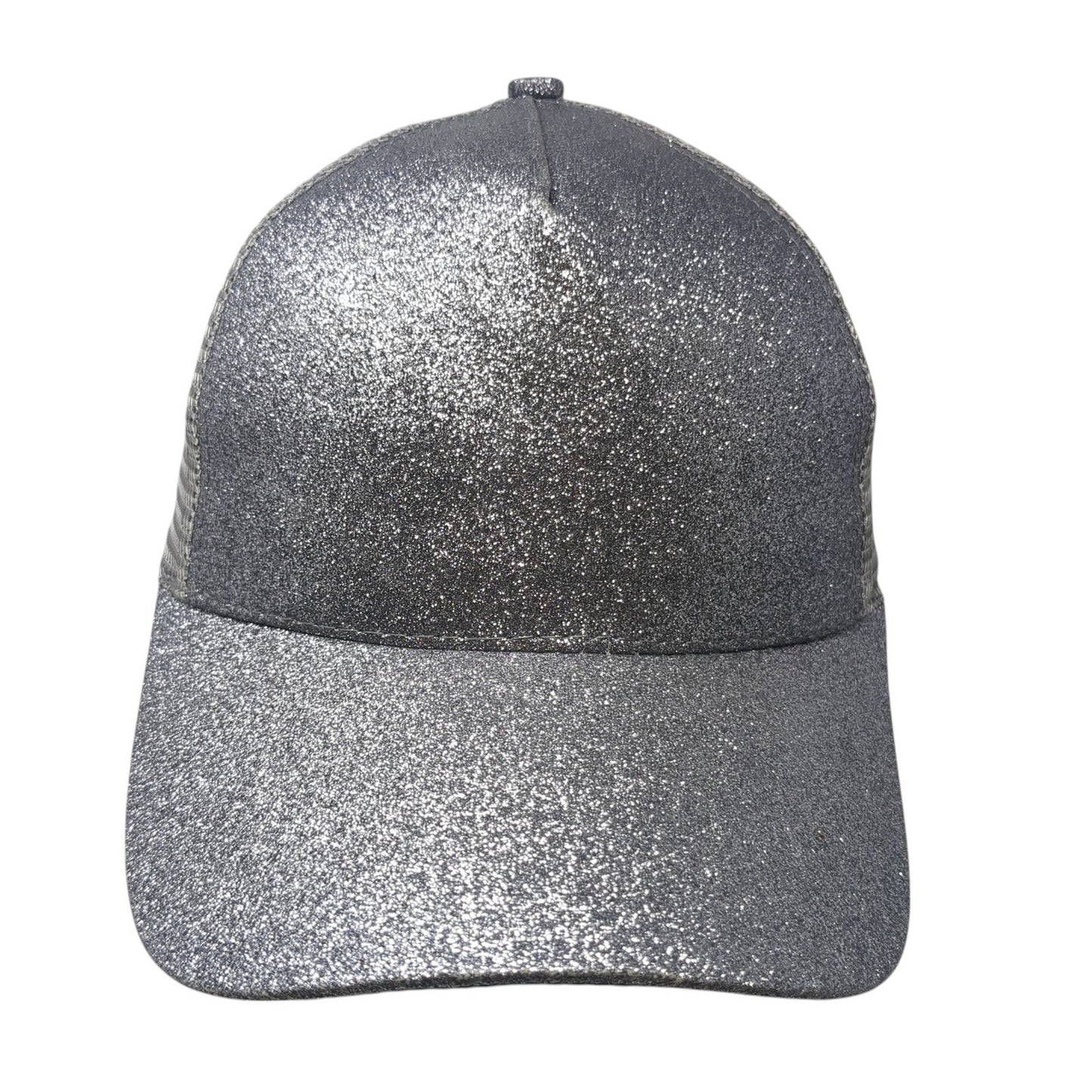 Glitter Ponytail Trucker Hat Gray OS Adjustable Lightweight Mesh Back Blank