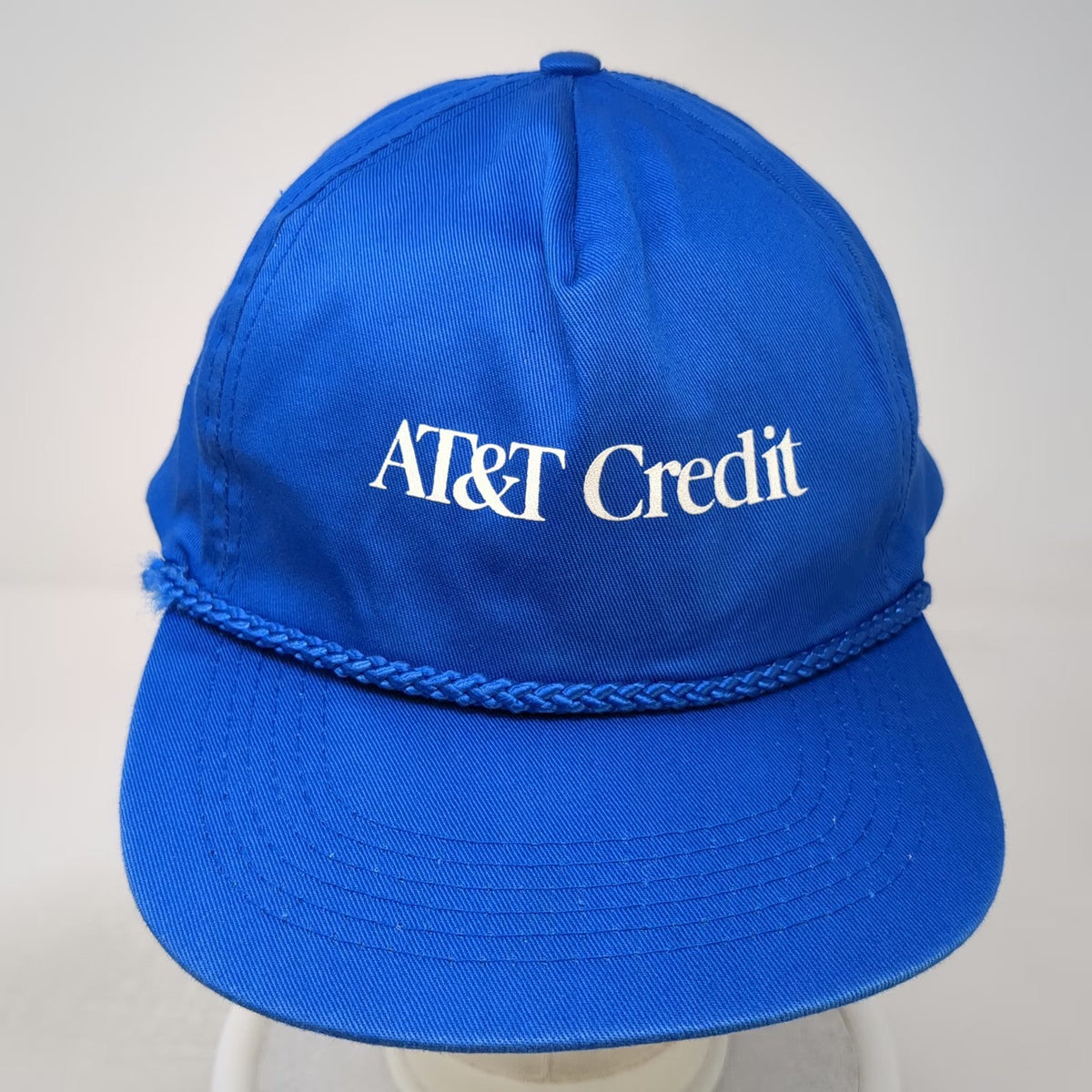 Blue 5 Panel One Size Snapback Hat AT&T Credit Rope Detail Cotton Corporate