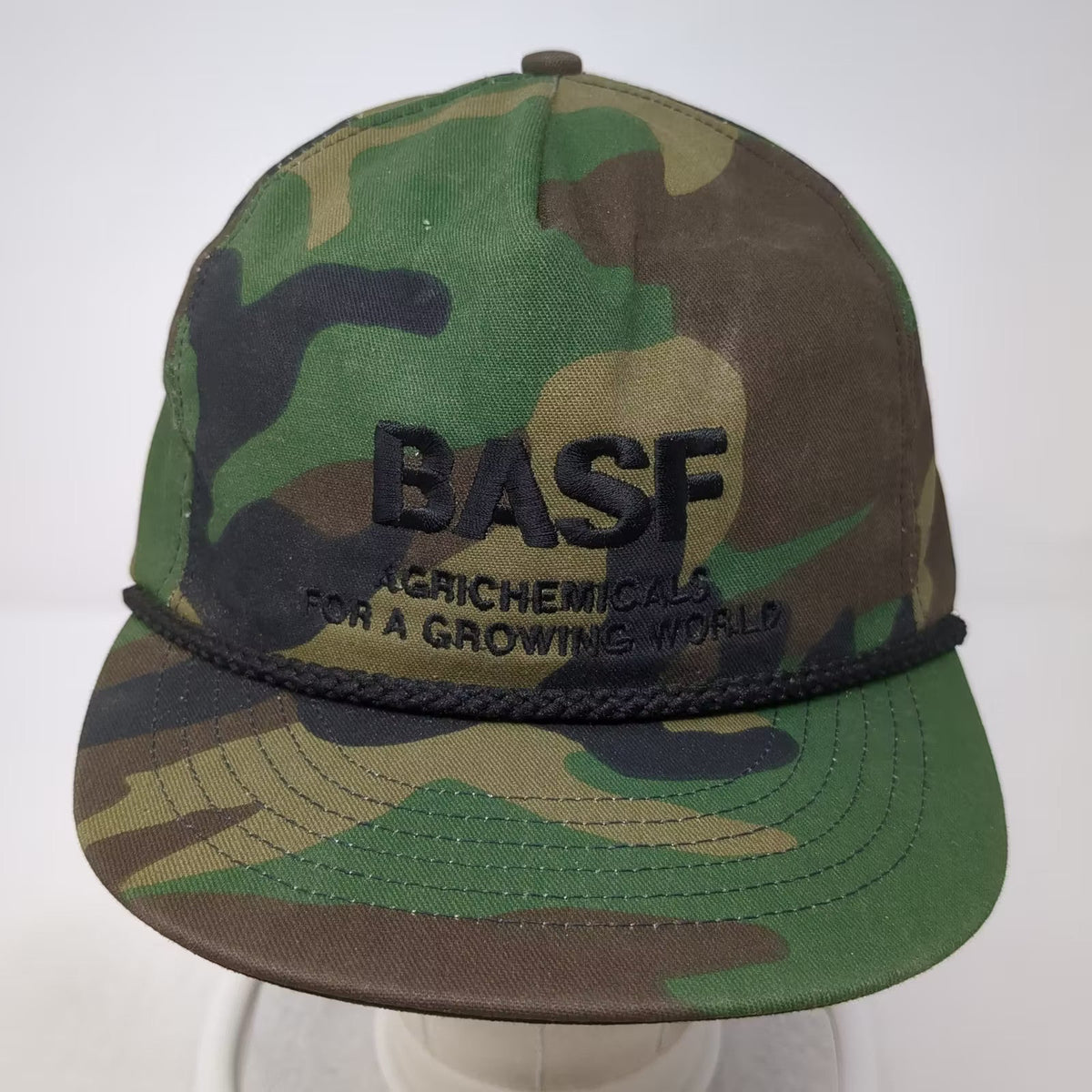 Cap America BASF Agrichemicals Camo 5 Panel Hat Green Black OSFA Rope USA Made