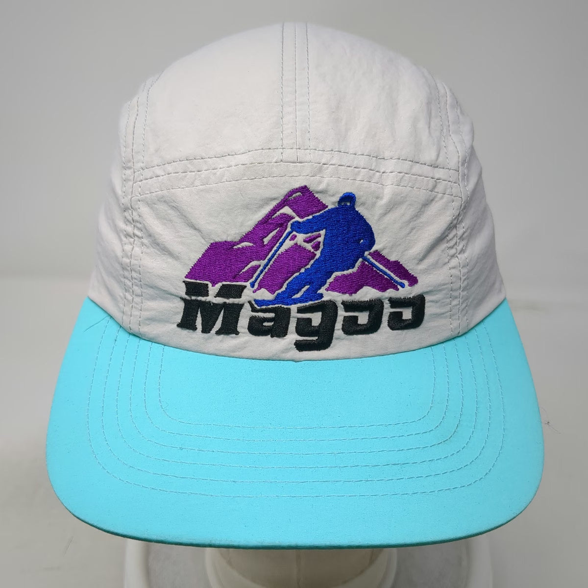 The Dome Swap 5 Panel Gray Blue Magoo Skier One Size Slideback Flat Brim Hat