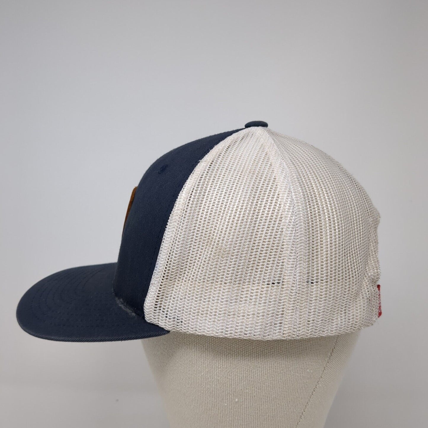 Kimes Ranch Snapback Mesh Back Trucker Hat Blue One Size Leather Patch